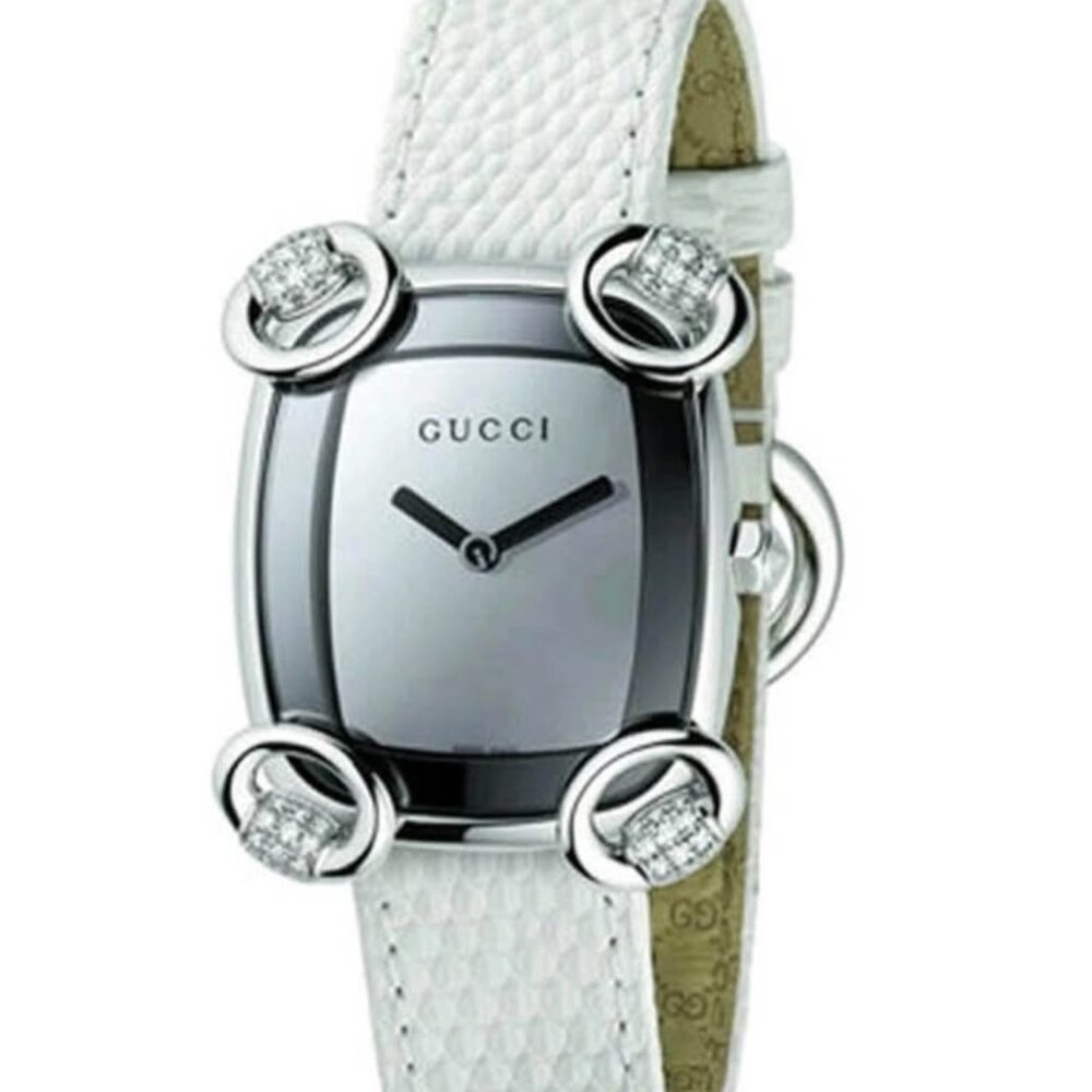 Vintage GUCCI Horsebit Diamond White Dial/Leather Women's Watch
